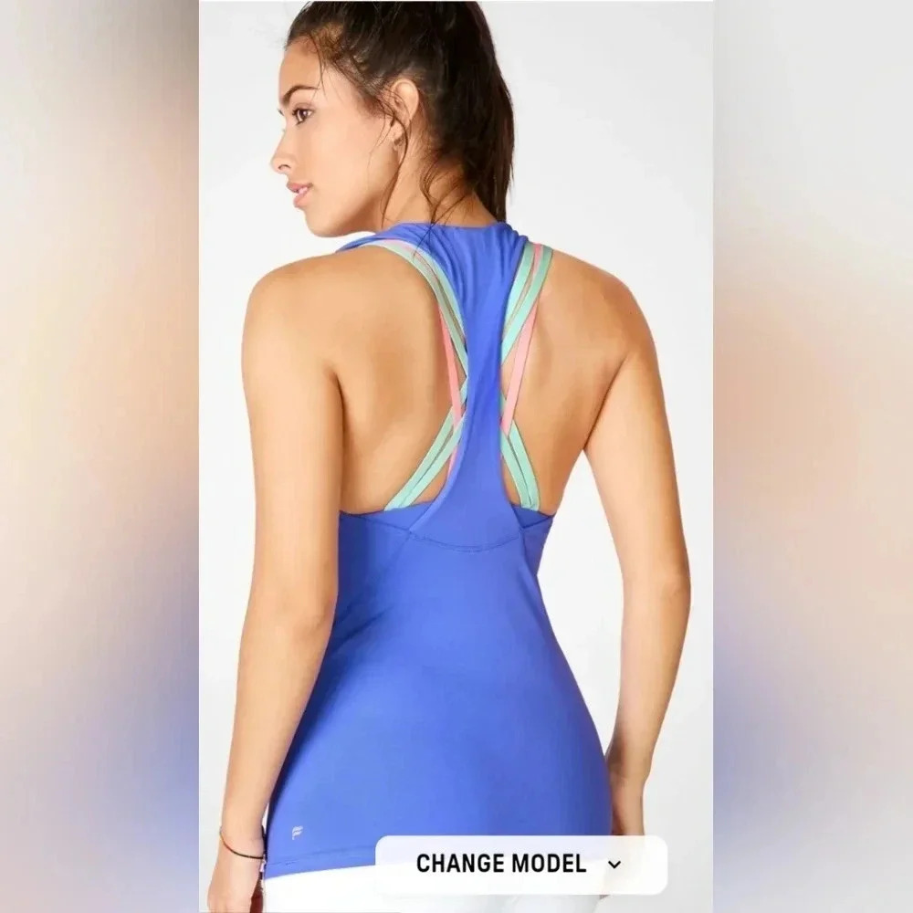 Fabletics Boost Built-In Bra Tank, Color Baja/Seascape Multi Size XS